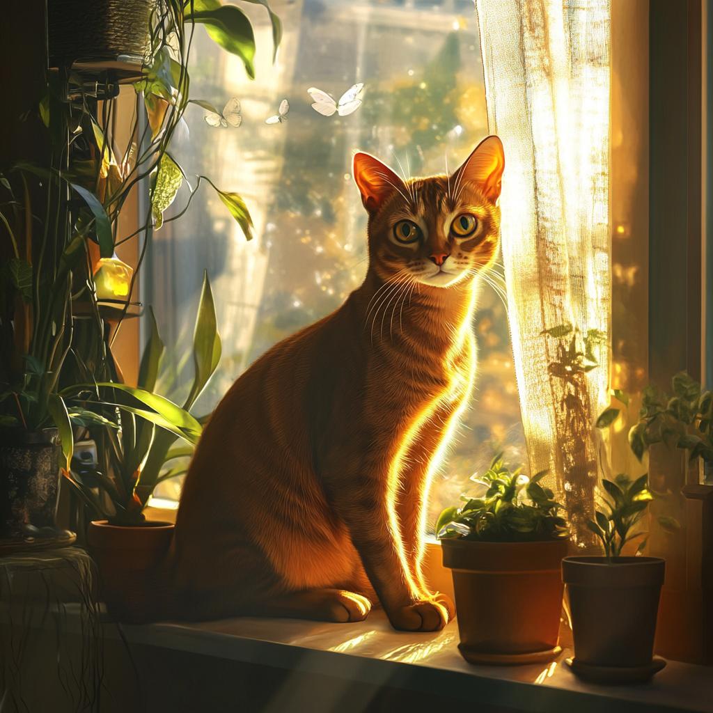 Abyssinian Cat at Sunrise Window