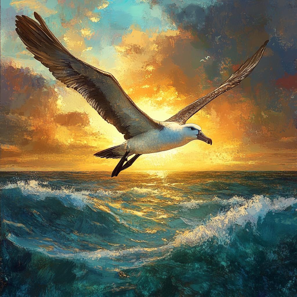 Albatross Over Sea at Sunset