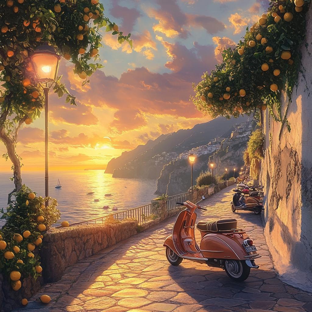 Amalfi Coast Sunset with Scooter
