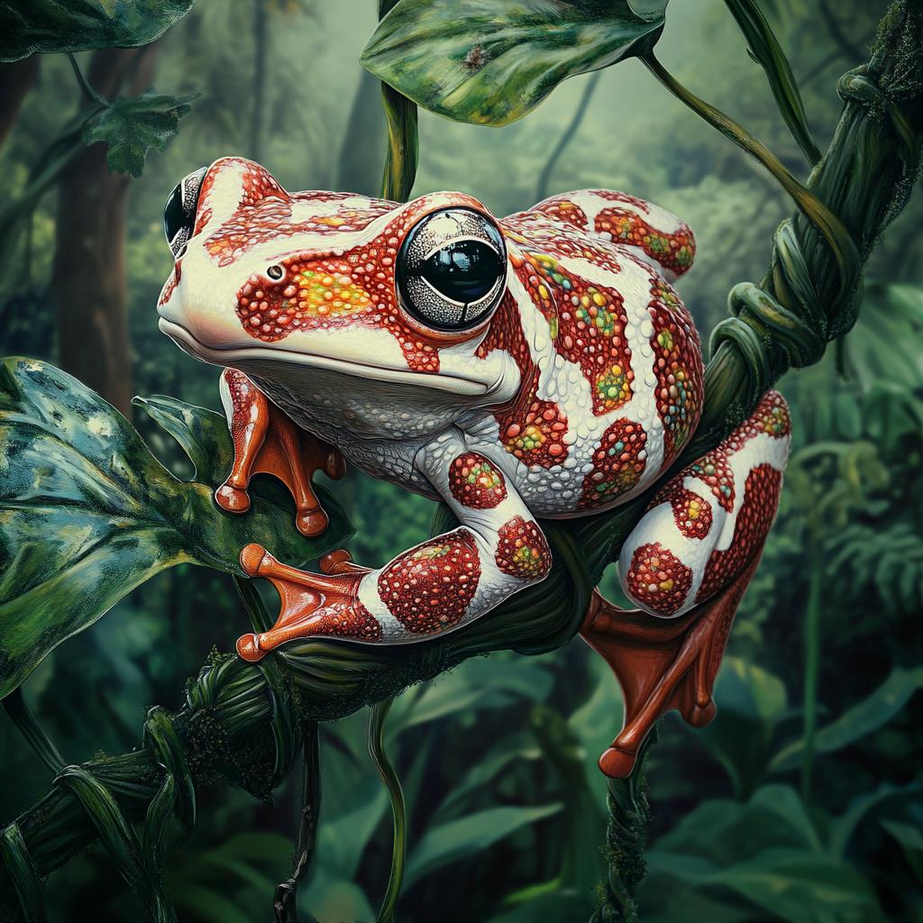 Colorful Amazon Milk Frog Climbing Branch
