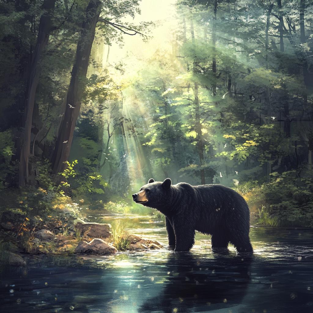 American Black Bear in Sunlit Forest