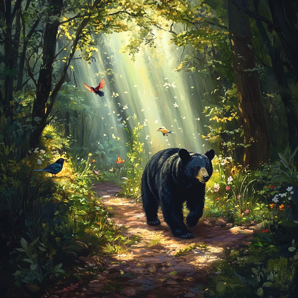 American Black Bear Walking Through Forest