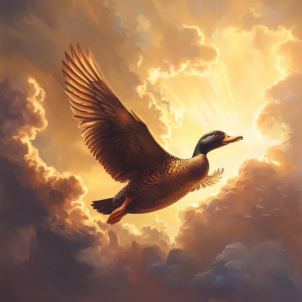 American Black Duck Flying at Sunset