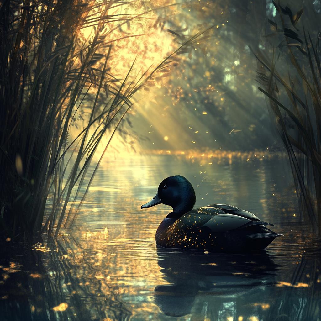 American Black Duck Swimming in River Light