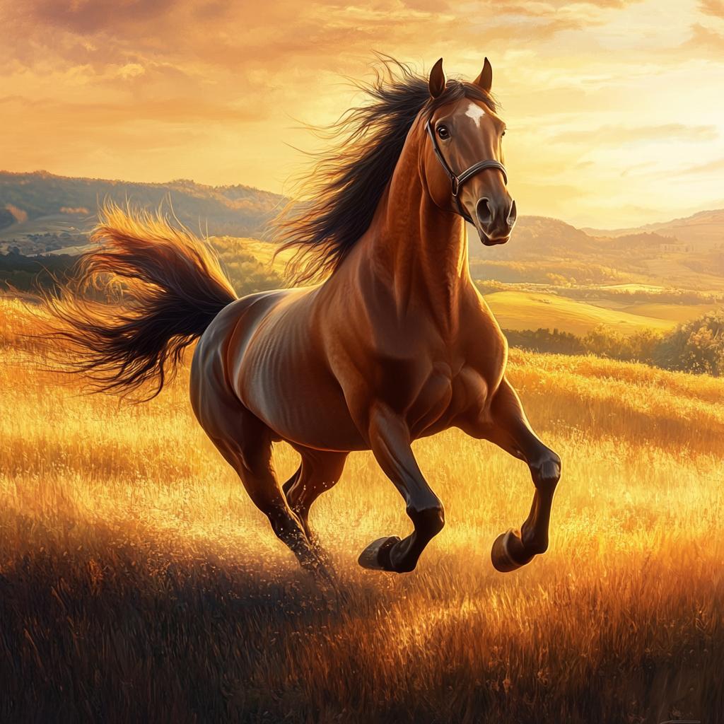 Andalusian Horse Running at Sunset