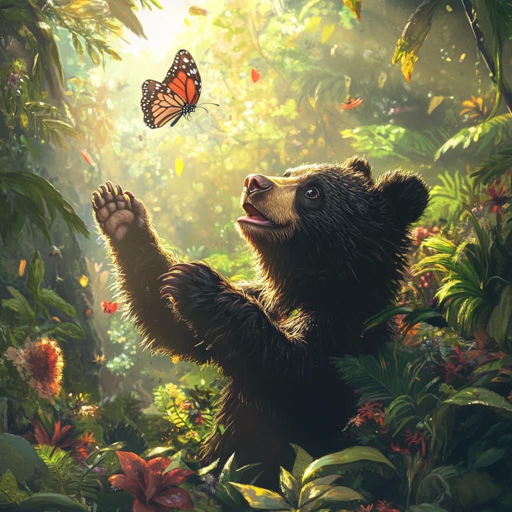 Andean Bear Playing with Butterfly