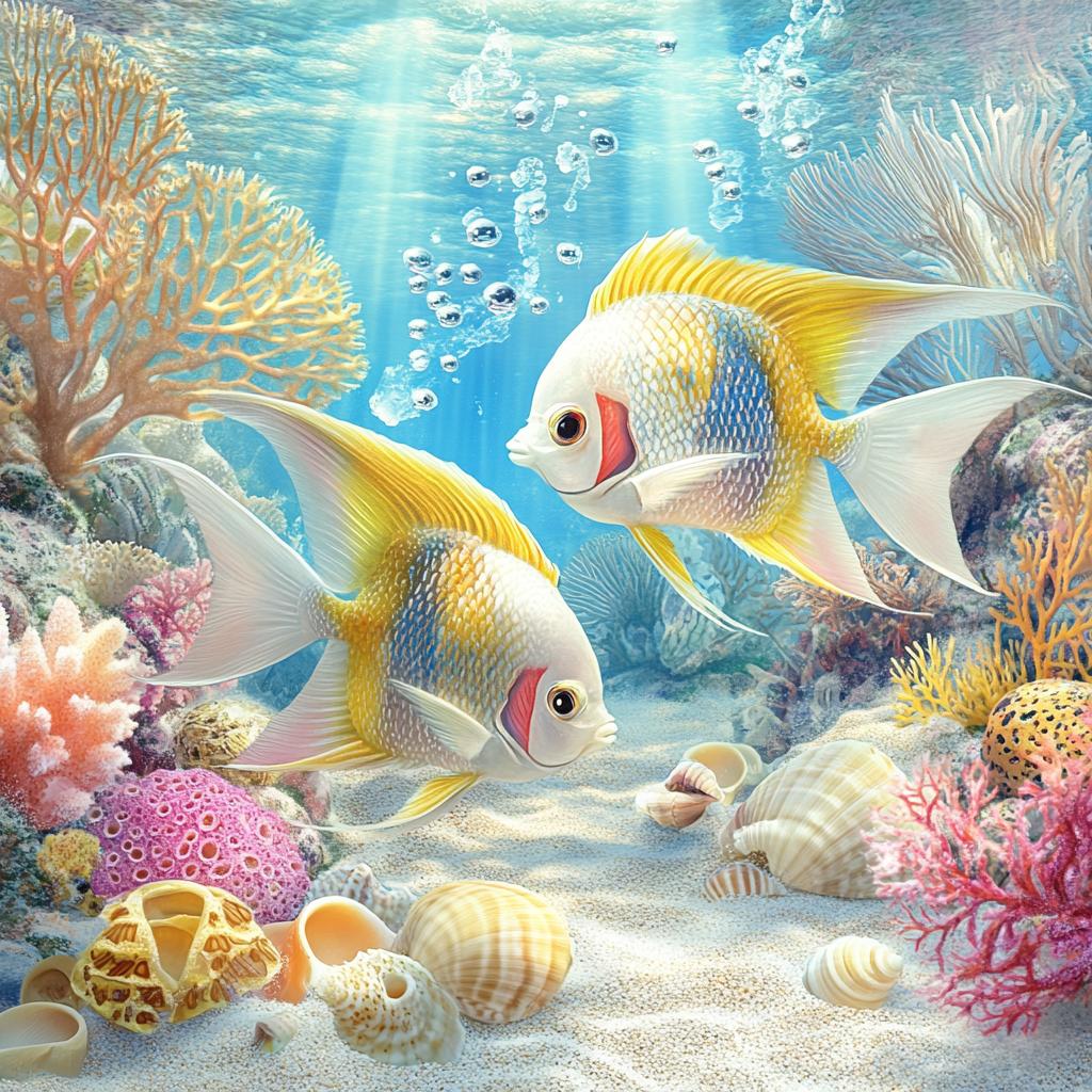 White Angelfish Pair in Coral Reef
