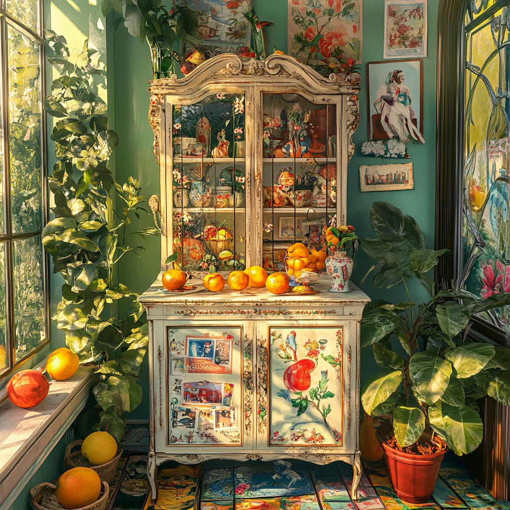 Antique Closet with Oranges and Flowers
