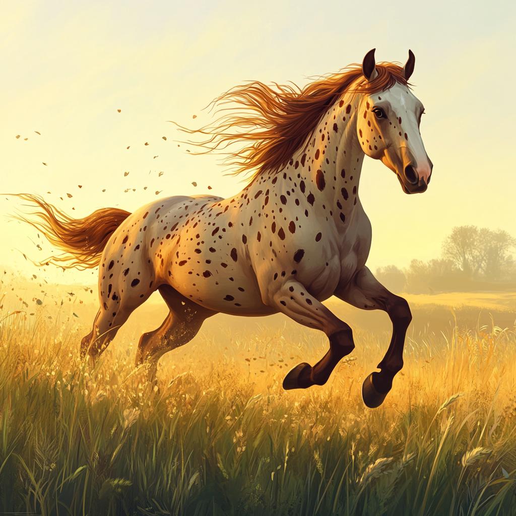 White Appaloosa Horse with Black Dots in Grass