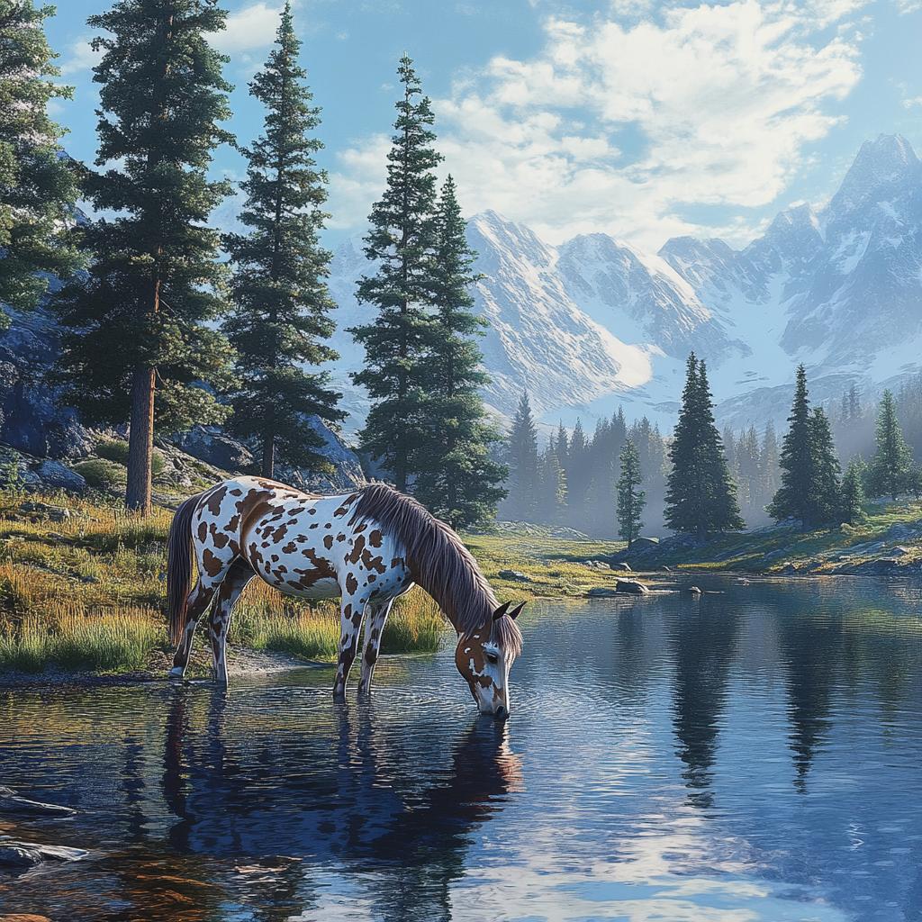 Dotted Appaloosa Drinking from River