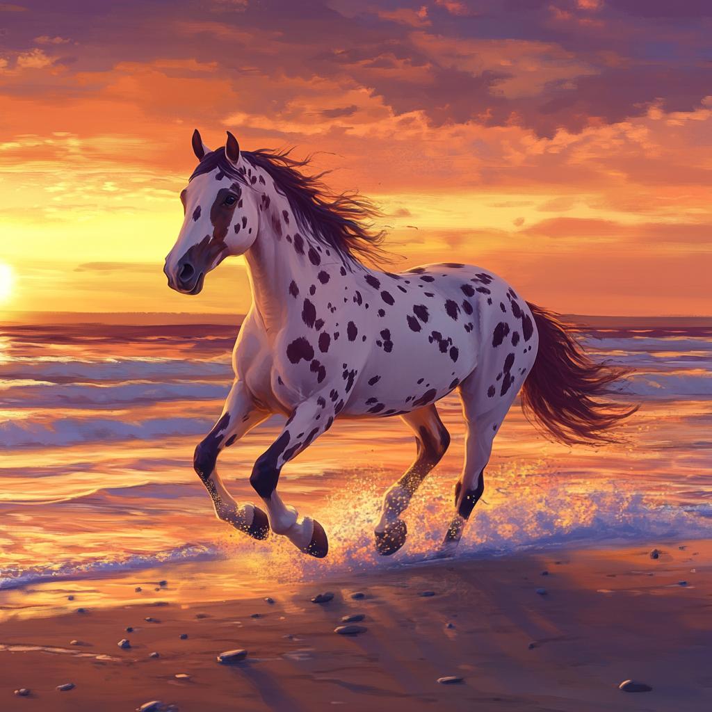White Appaloosa Running on Beach