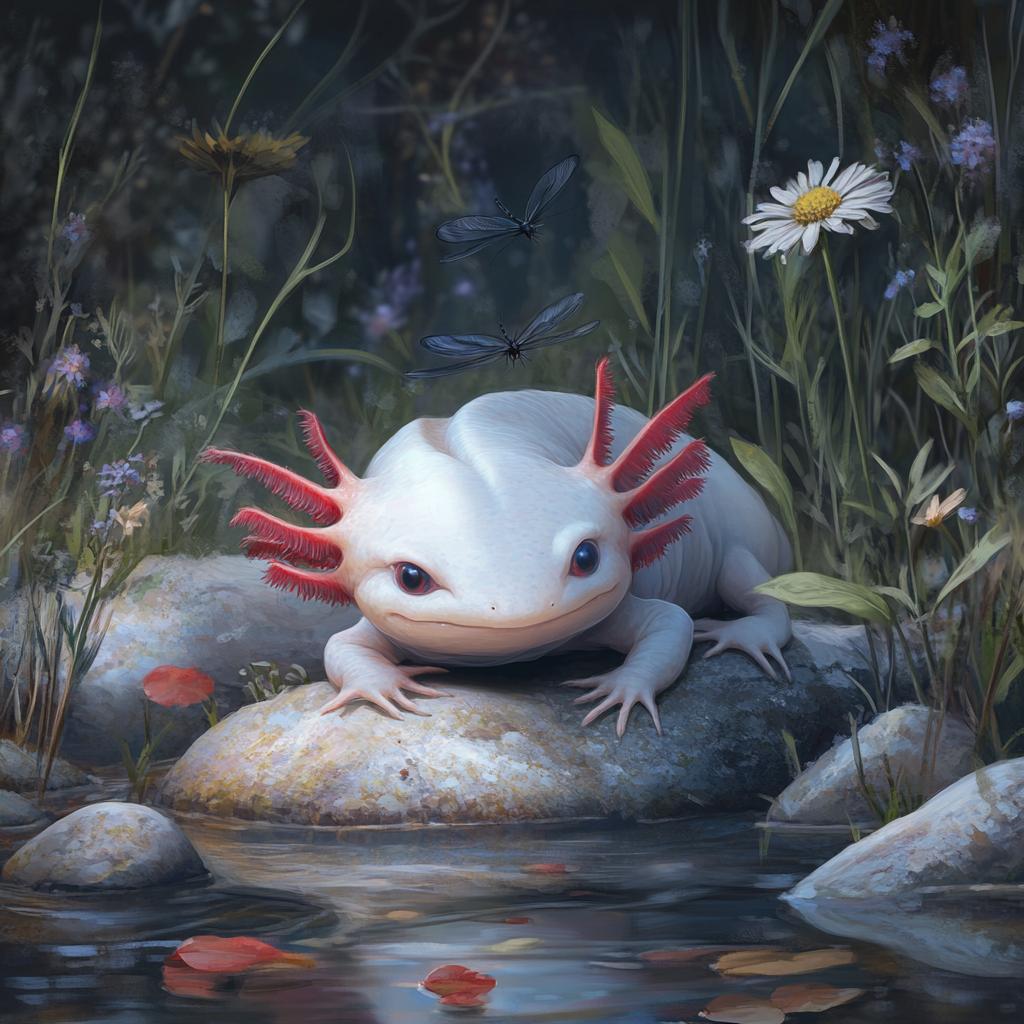 Axolotl on Rock by River
