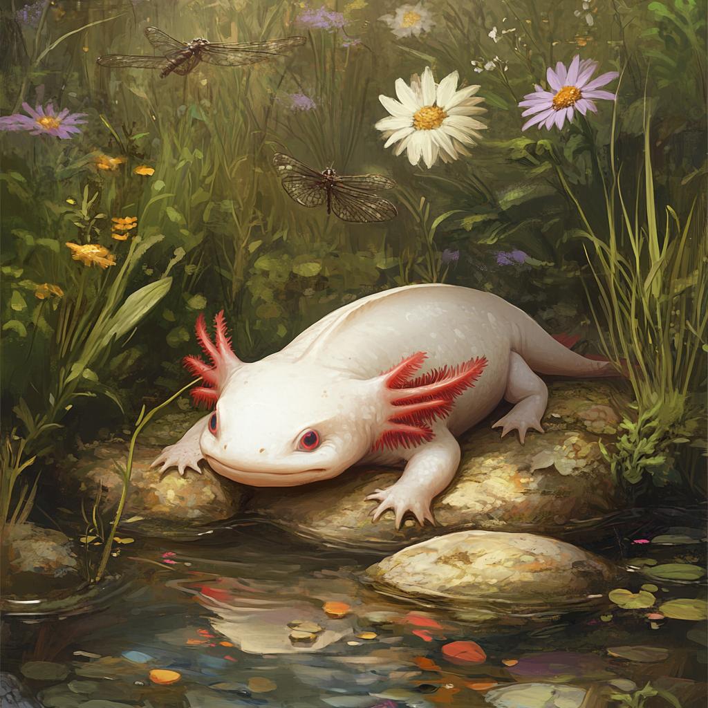 Axolotl Resting beside River
