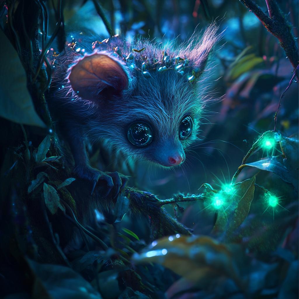 Aye-Aye with Fireflies at Night