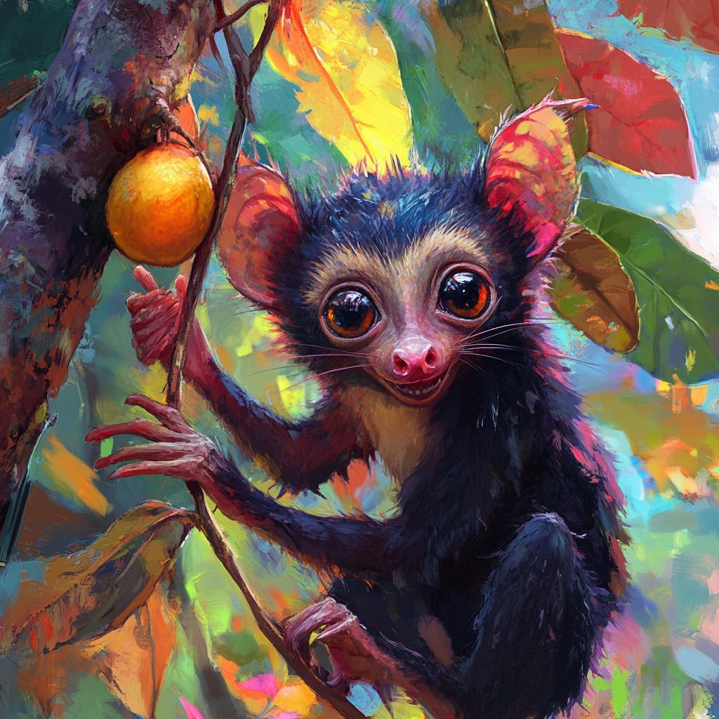 Aye-Aye Finding Fruits on Branch