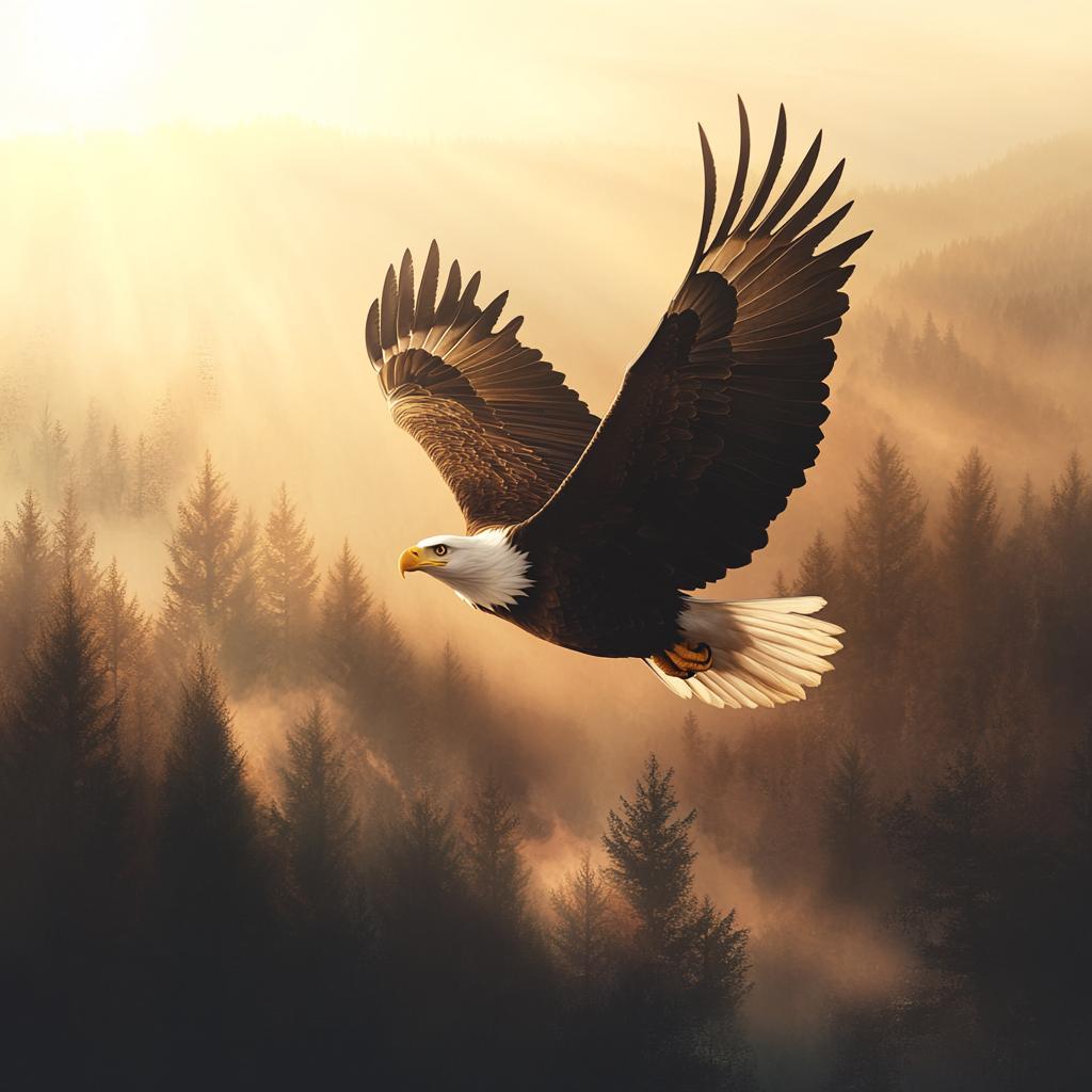 Bald Eagle Flying over Forest