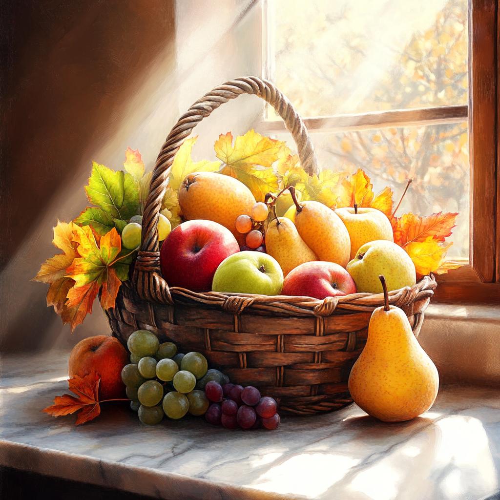 Fruit Basket Still Life by Window