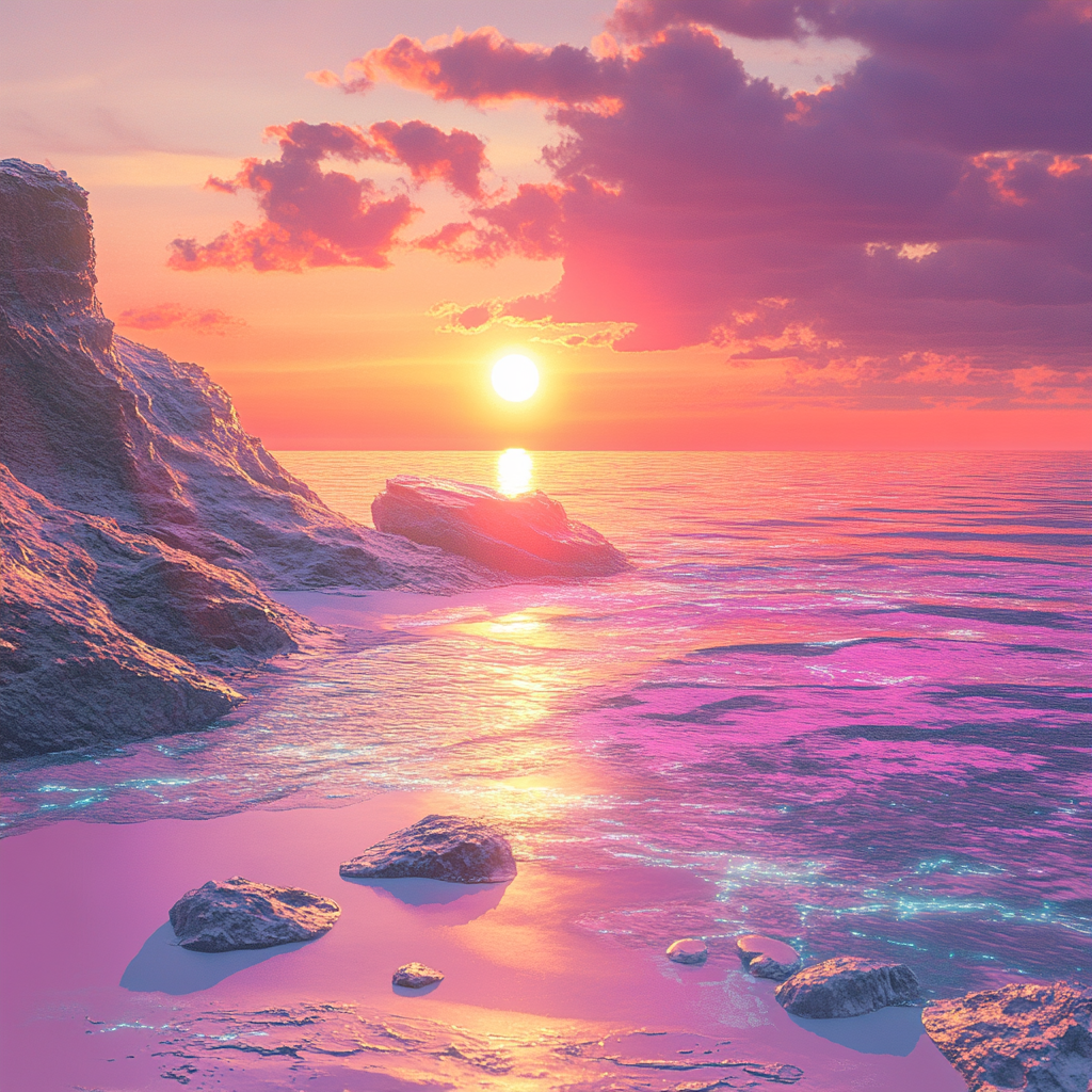 Sunset Beach with Purple Sky
