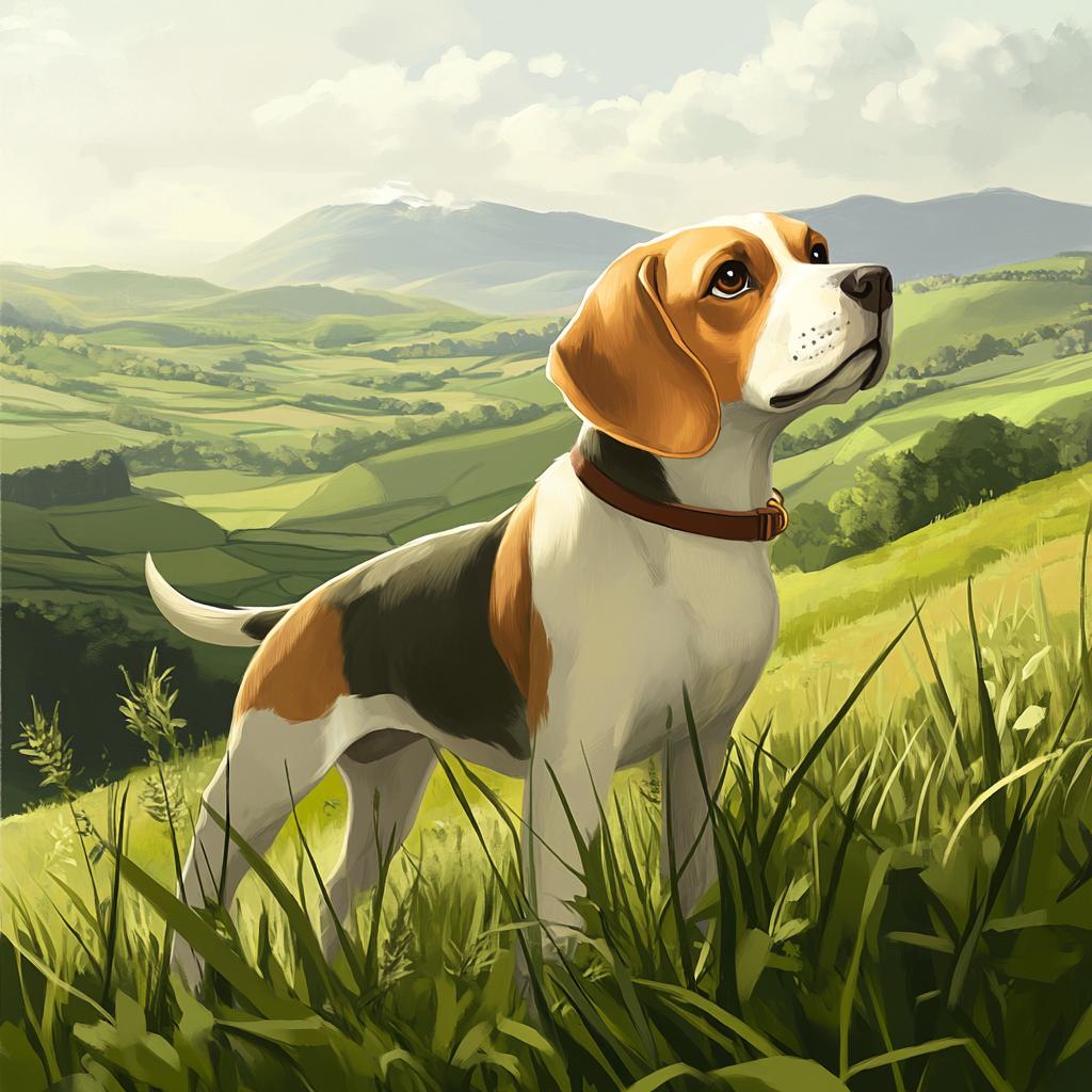 Beagle Standing in Green Grass