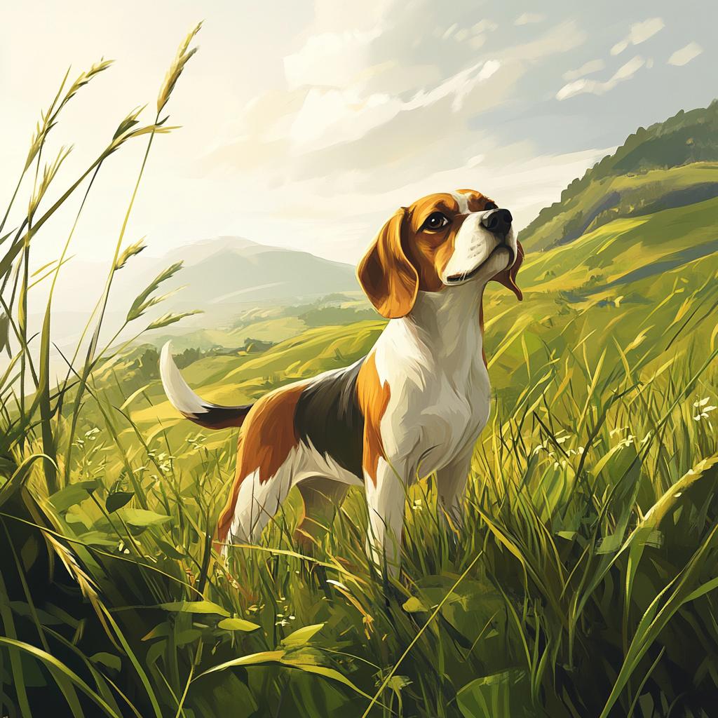 Beagle in Meadow Grass Field