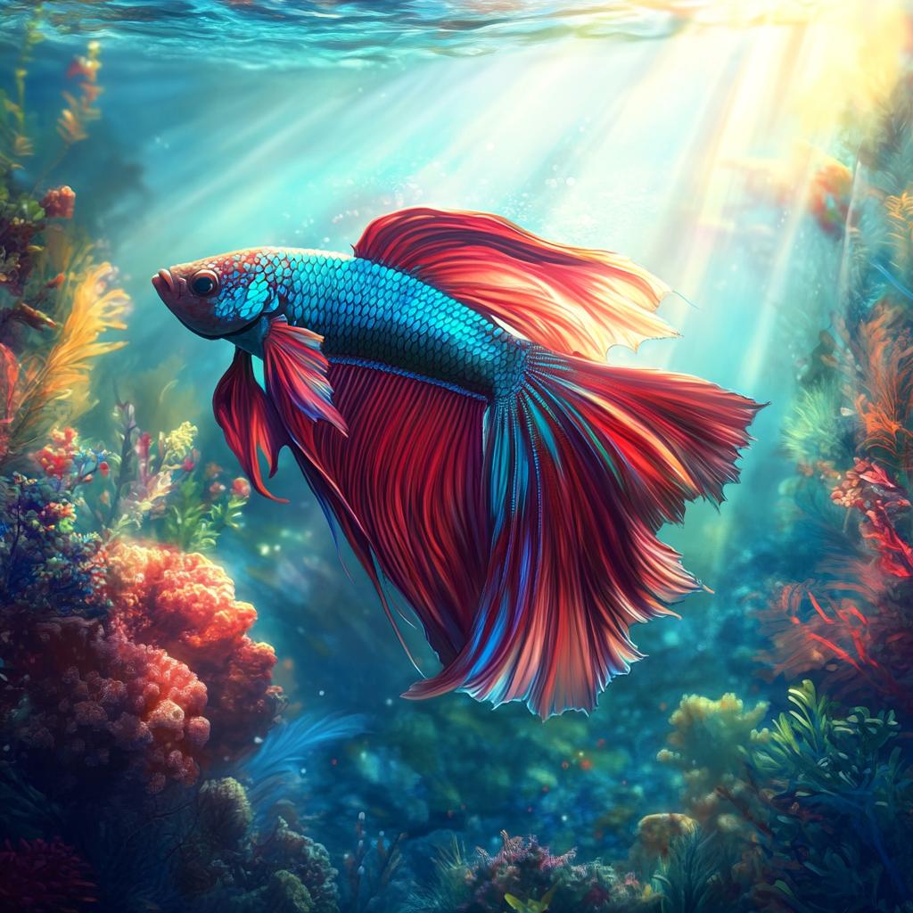 Blue and Red Betta Fish in Water