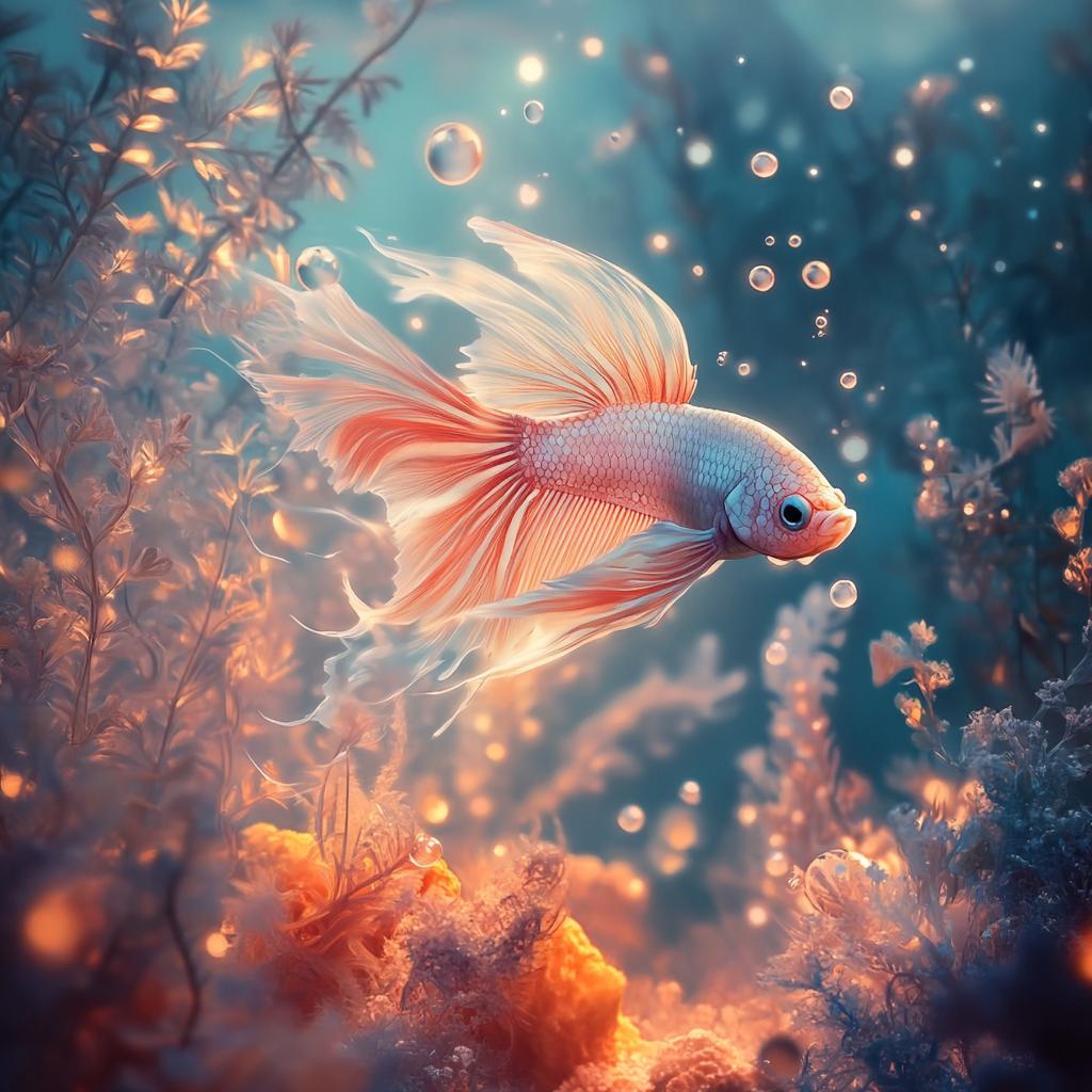 Pink Betta Fish with Pink Plants