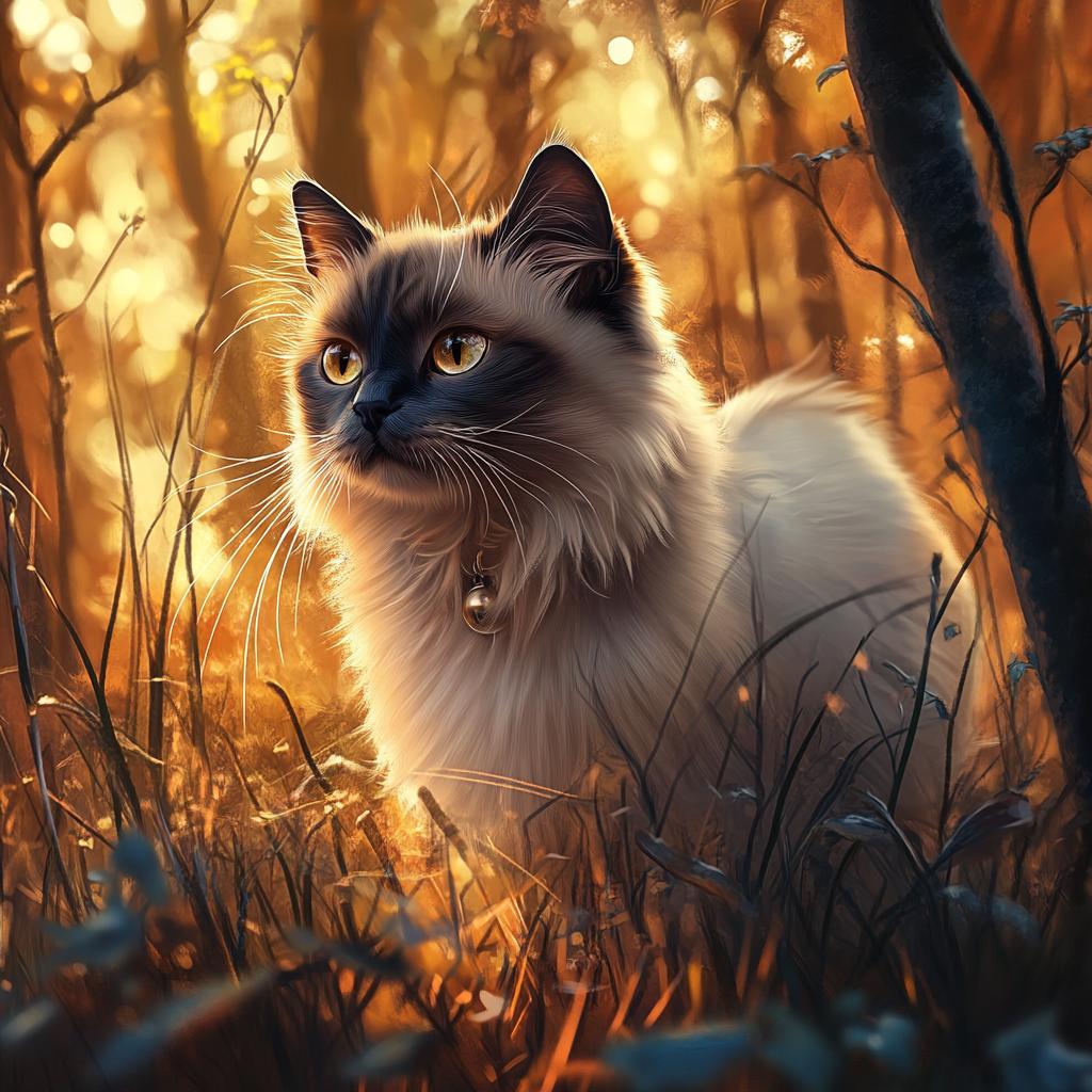 Birman Cat Hunting at Sunset