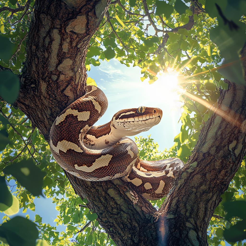 Boa Constrictor Hanging in Rainforest Tree