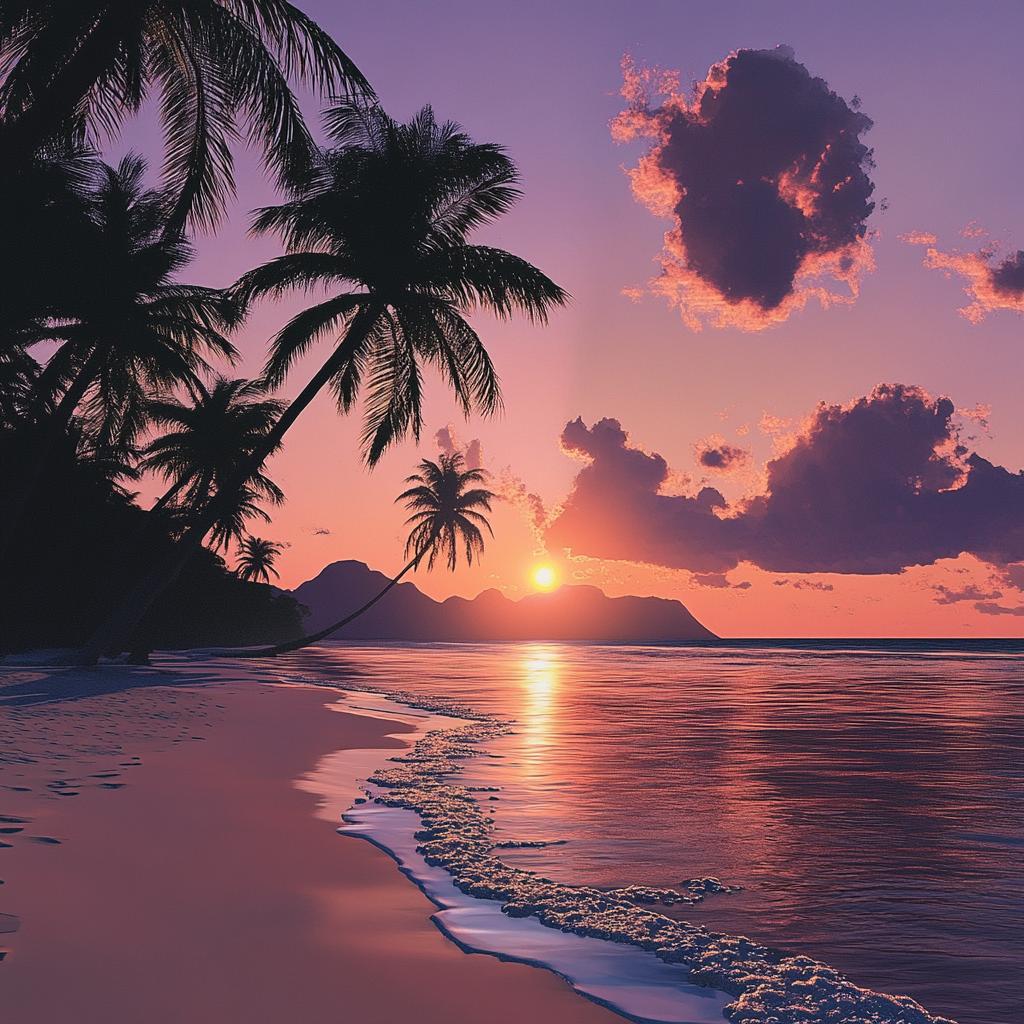 Bora Bora Sunset Beach with Palm Trees