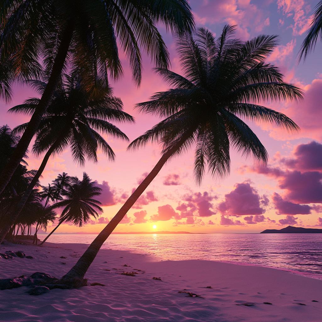 Bora Bora Beach Sunset with Palms