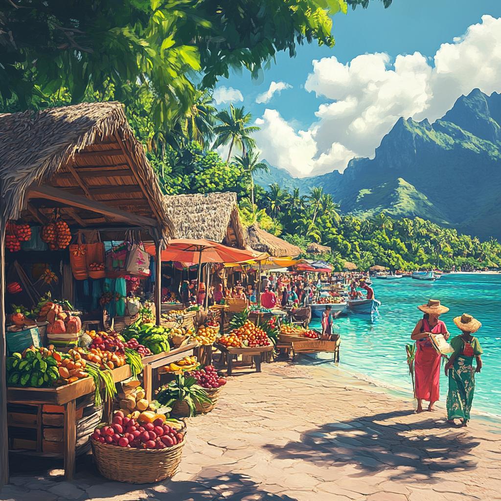 Bora Bora City Beach Market Scene