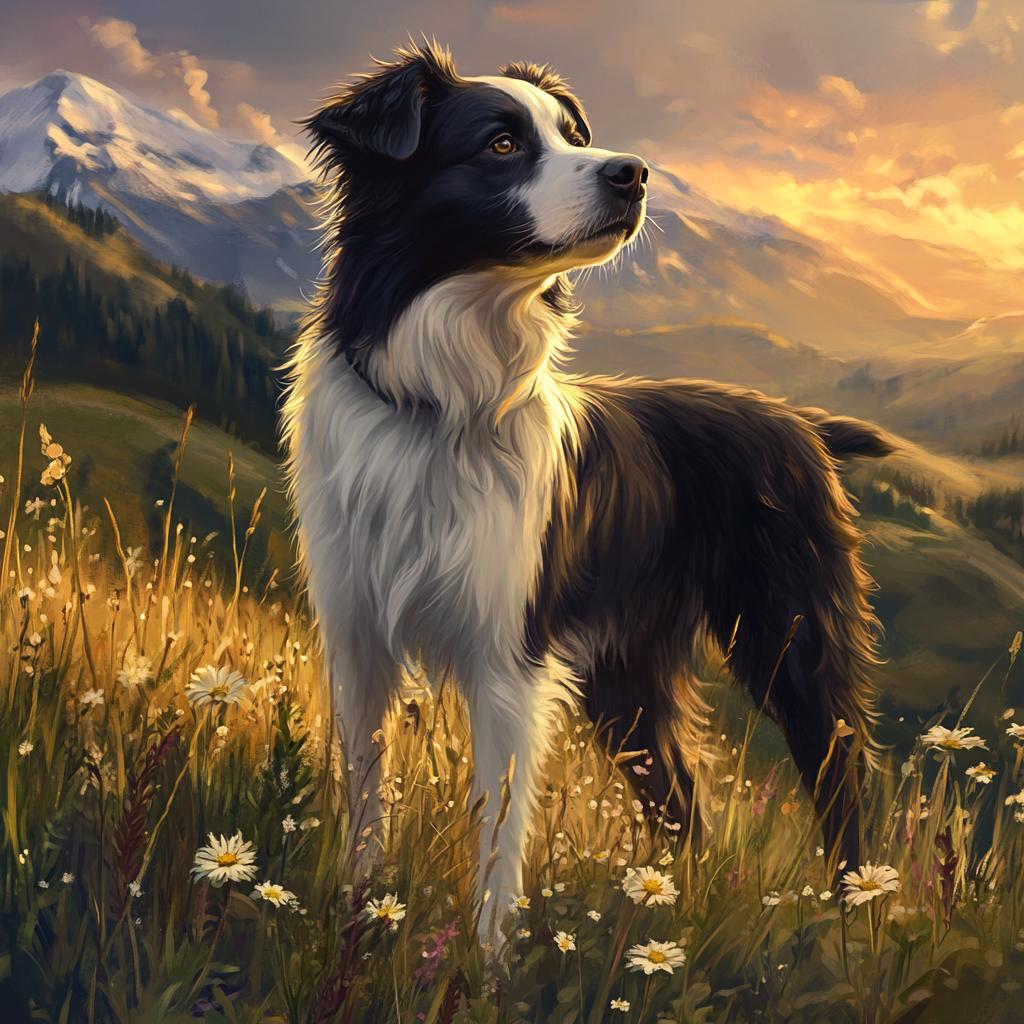 Border Collie in Sunset Grass Field