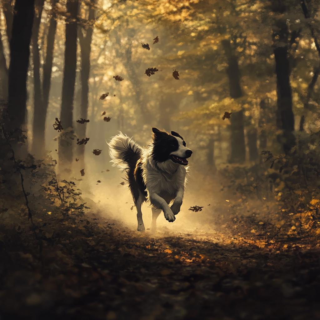 Border Collie Running in Forest