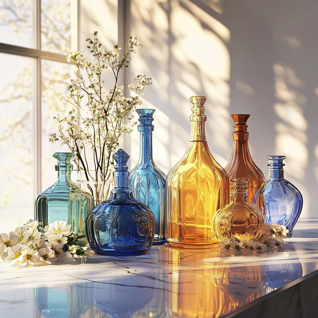 Colorful Bottles and Flowers Still Life