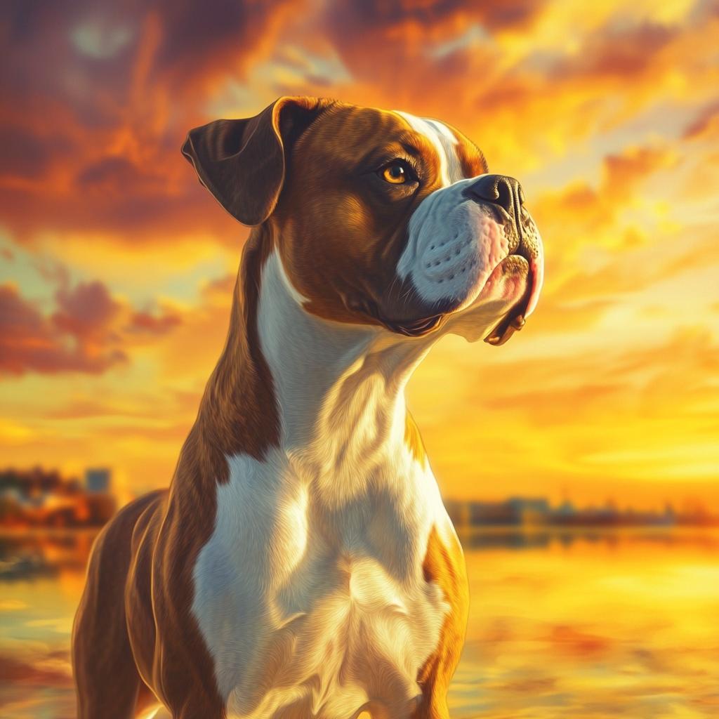 Boxer Dog Portrait at Sunset