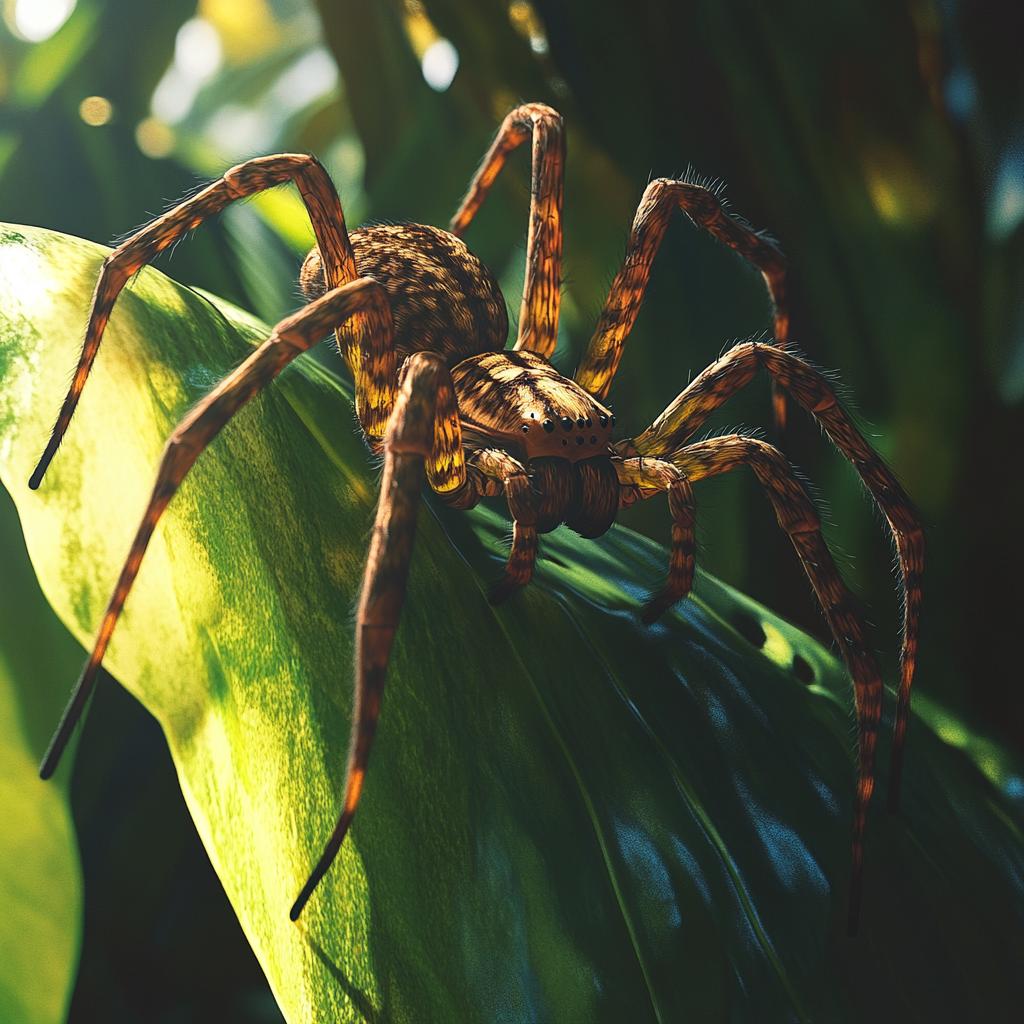 Brown Brazilian Wandering Spider on Leaf