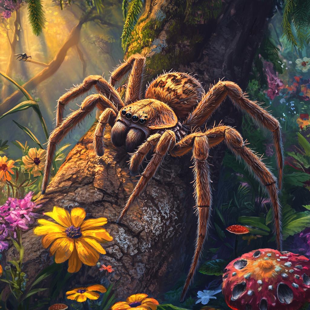 Brazilian Wandering Spider on Branch Flowers