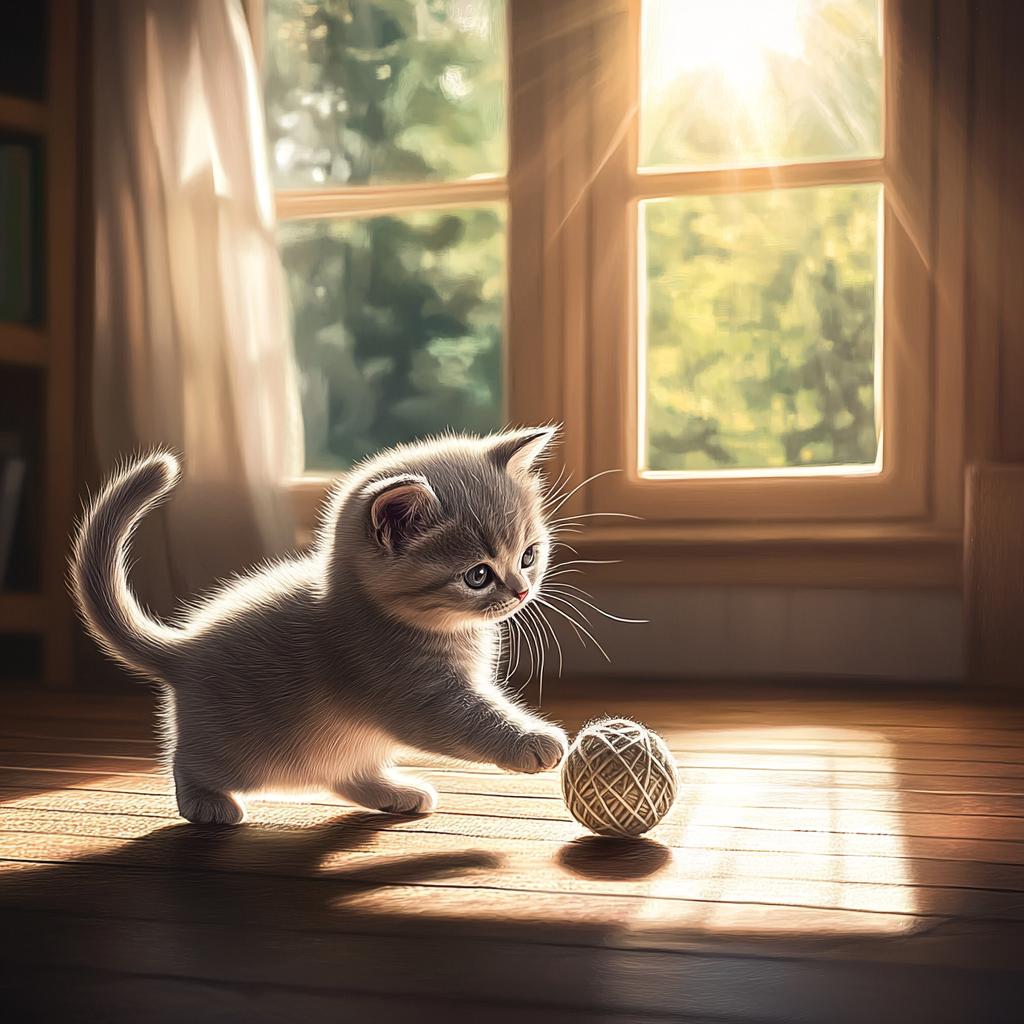 British Shorthair Kitten with Ball of Wool