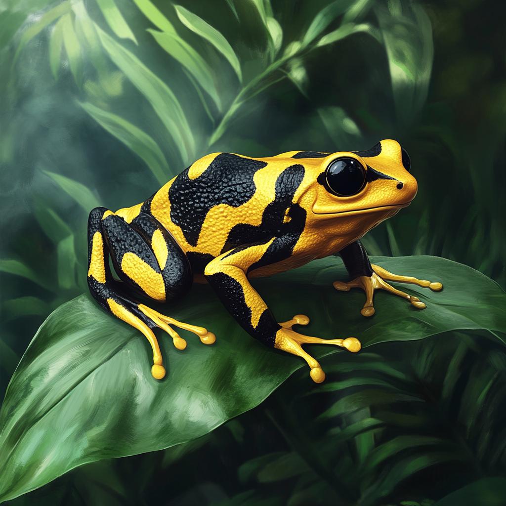 Bumblebee Frog Resting on Rainforest Leaf