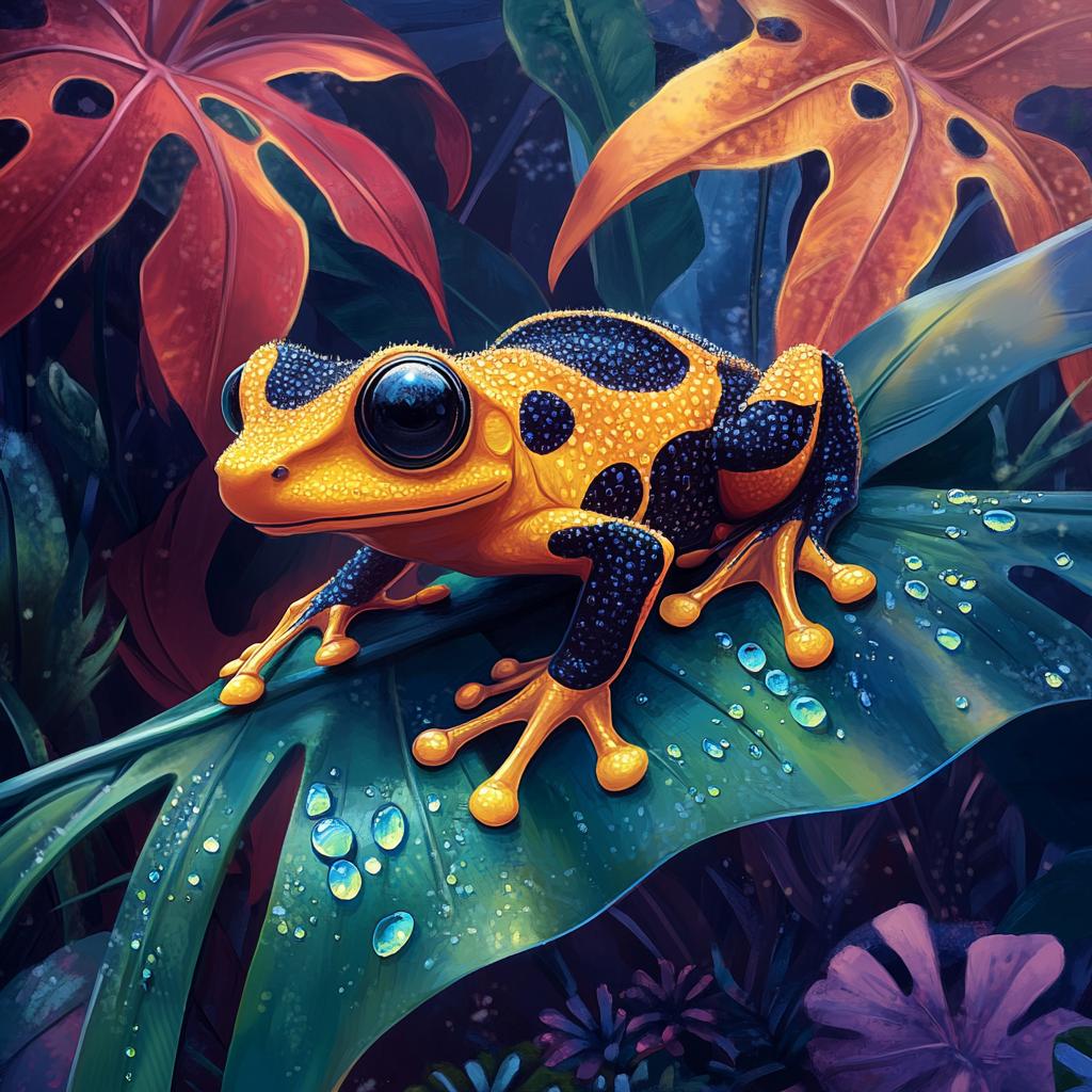 Bumblebee Frog Close-Up on Colorful Leaves