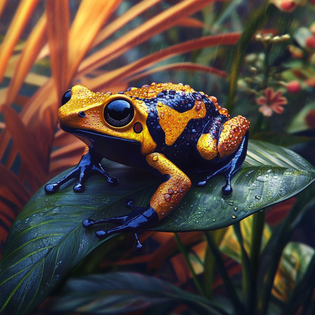 Bumblebee Poison Frog on Bright Leaves