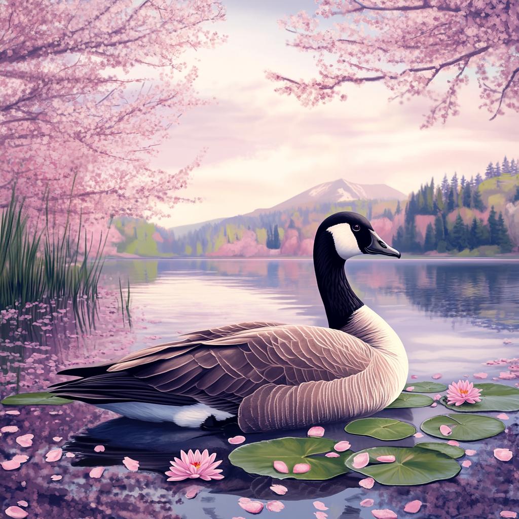 Canada Goose Swimming under Autumn Trees