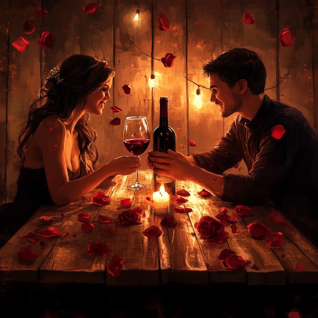Romantic Couple with Wine and Candles