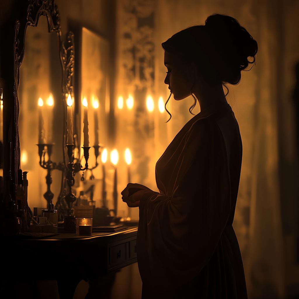 Woman Lighting Candles in Dark Room