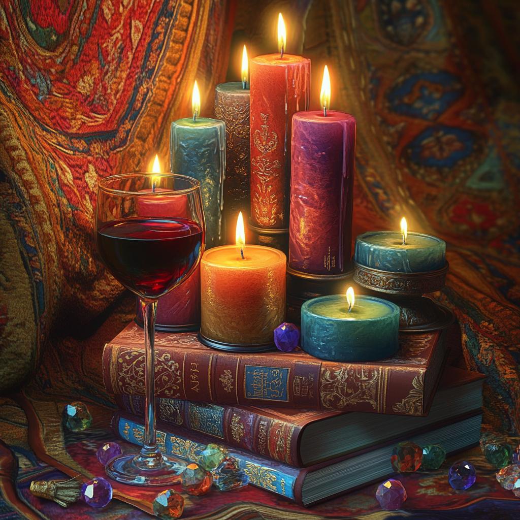 Still Life with Candles, Books and Wine