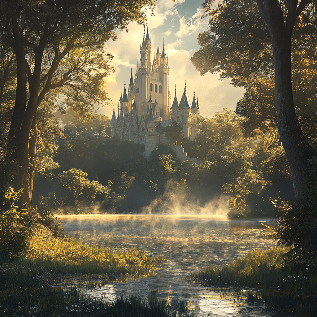 Castle View Through Forest Trees