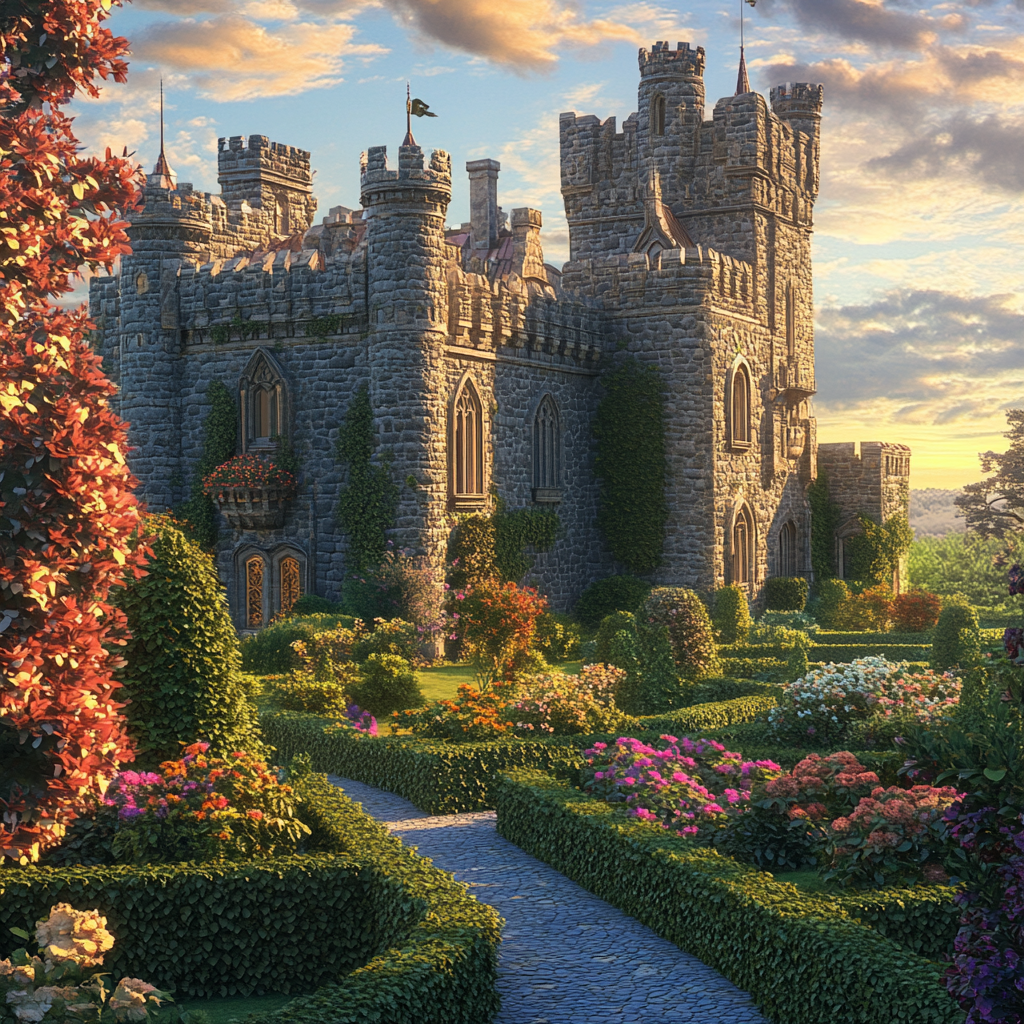 Castle Garden with Bushes and Blossoms