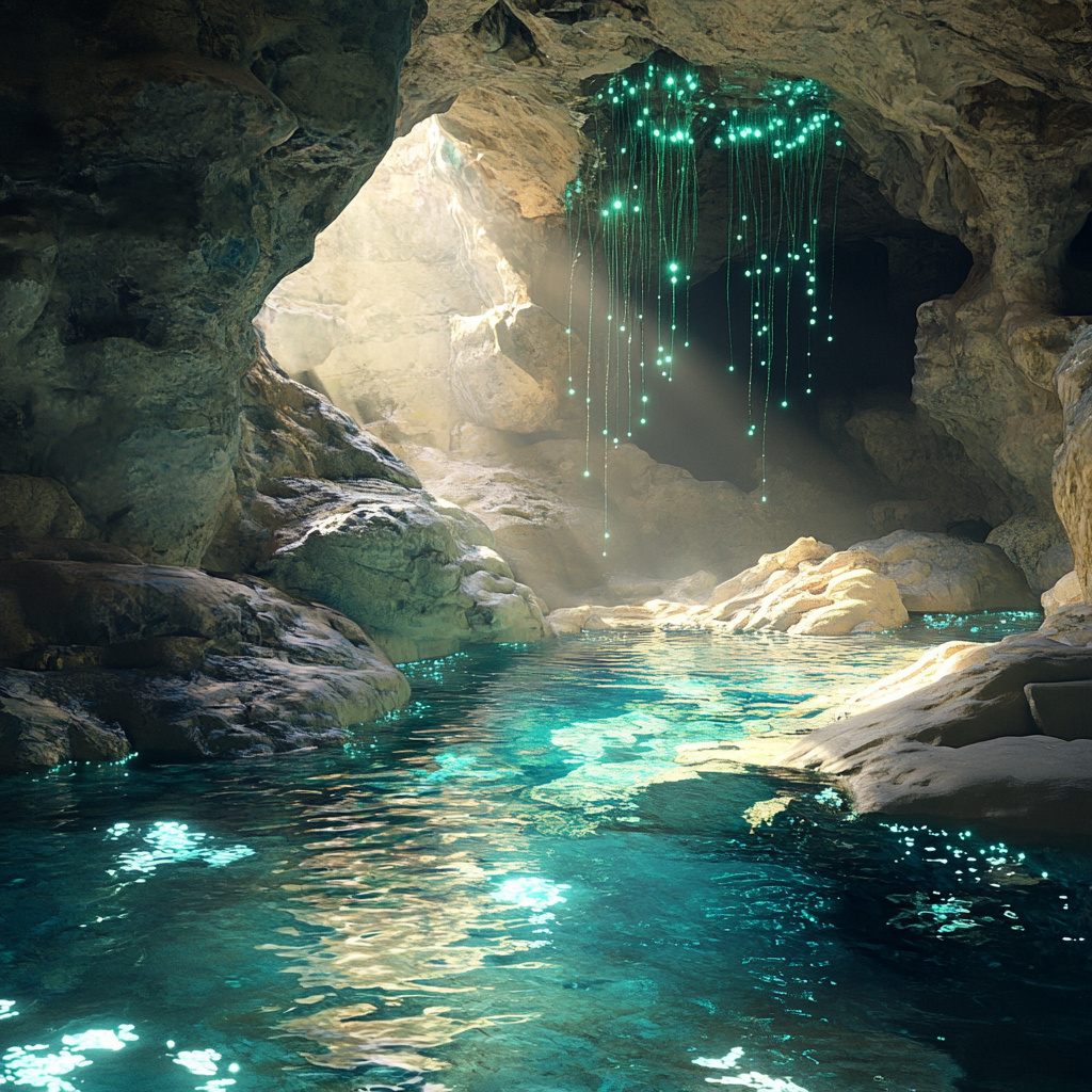 Cave with Blue Water and Sunbeam