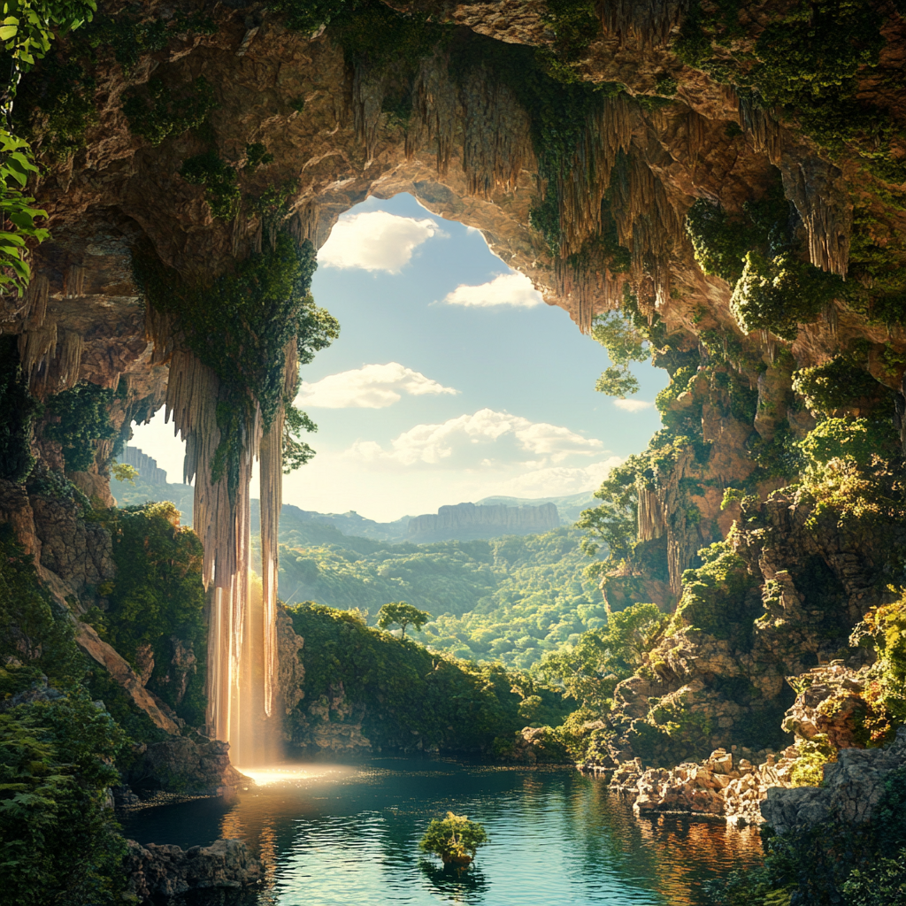 Cave View to River and Plants