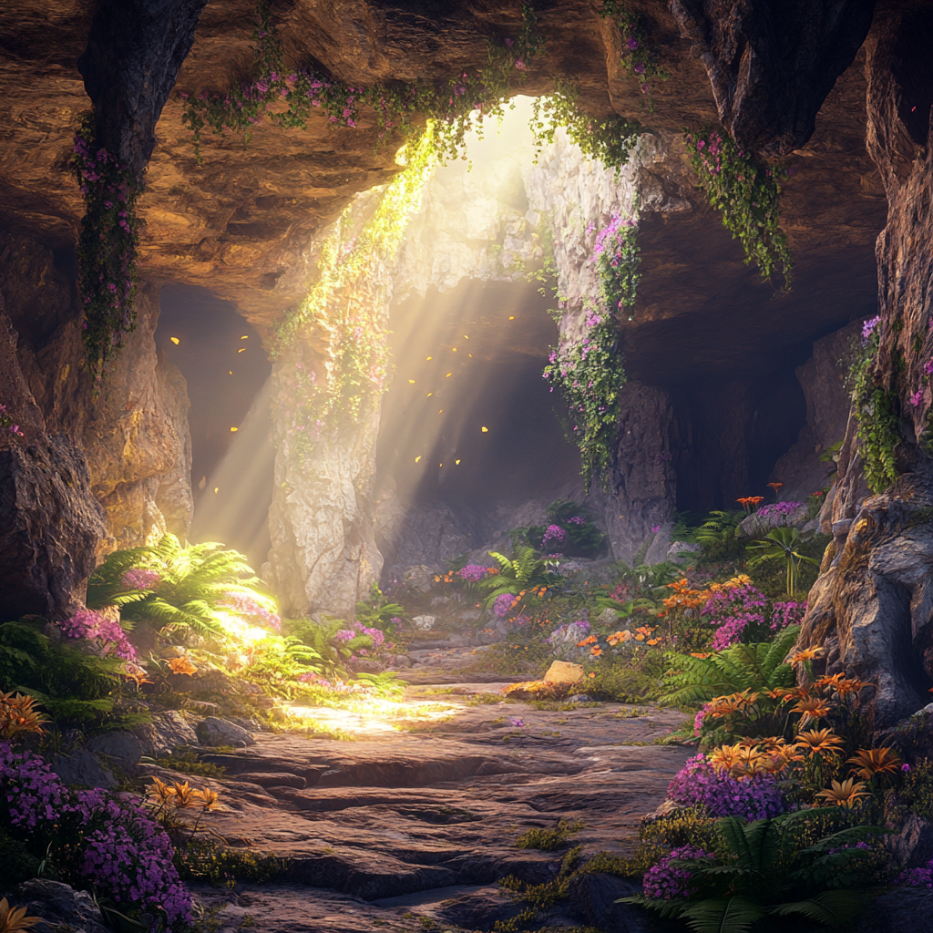 Cave with Water, Plants and Light